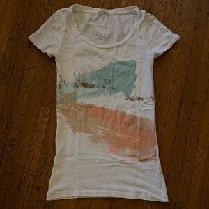J Crew XS Graphic Tee with Pastel Design and sequins